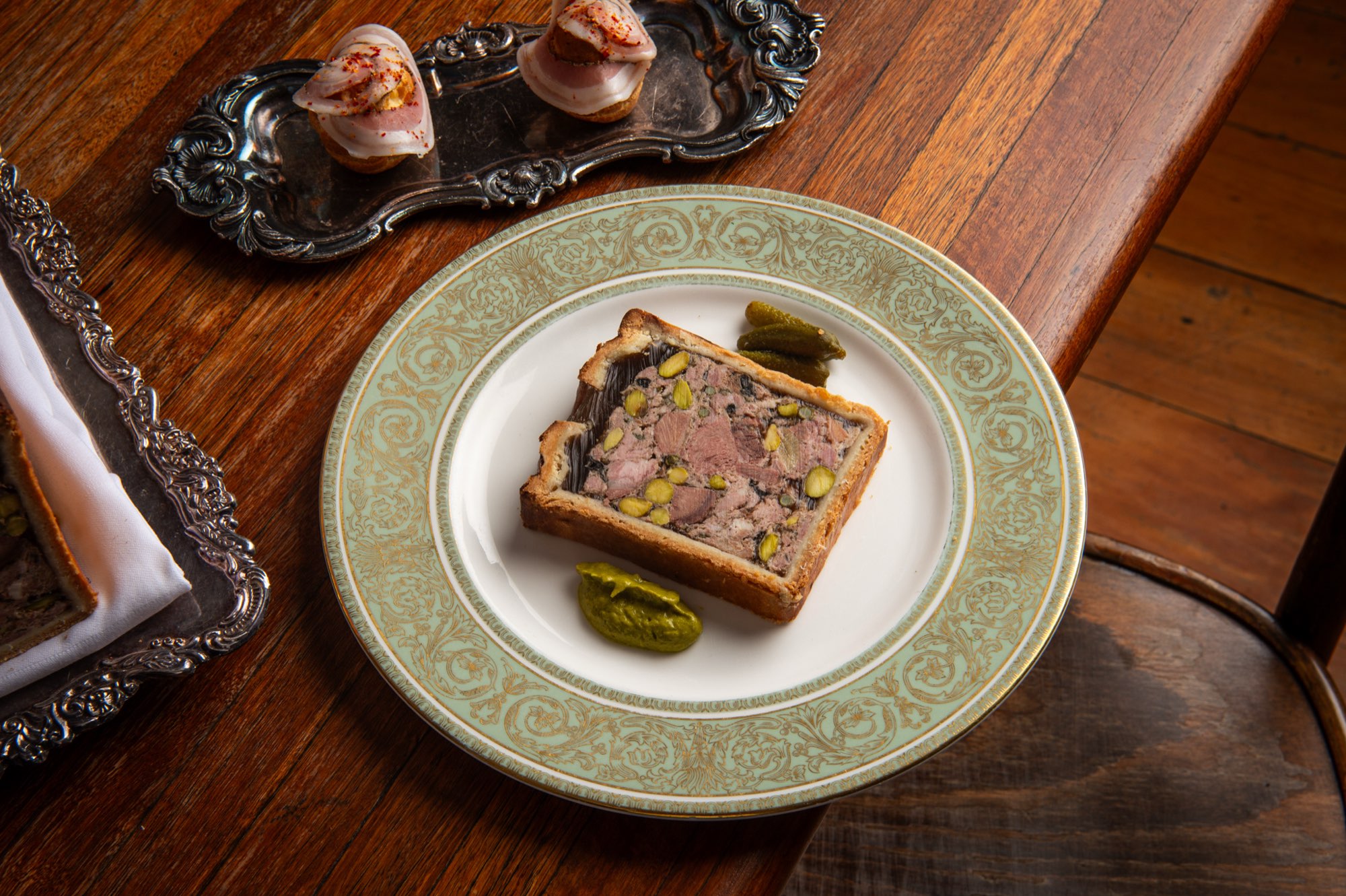 Terrine on vintage china at Porcine